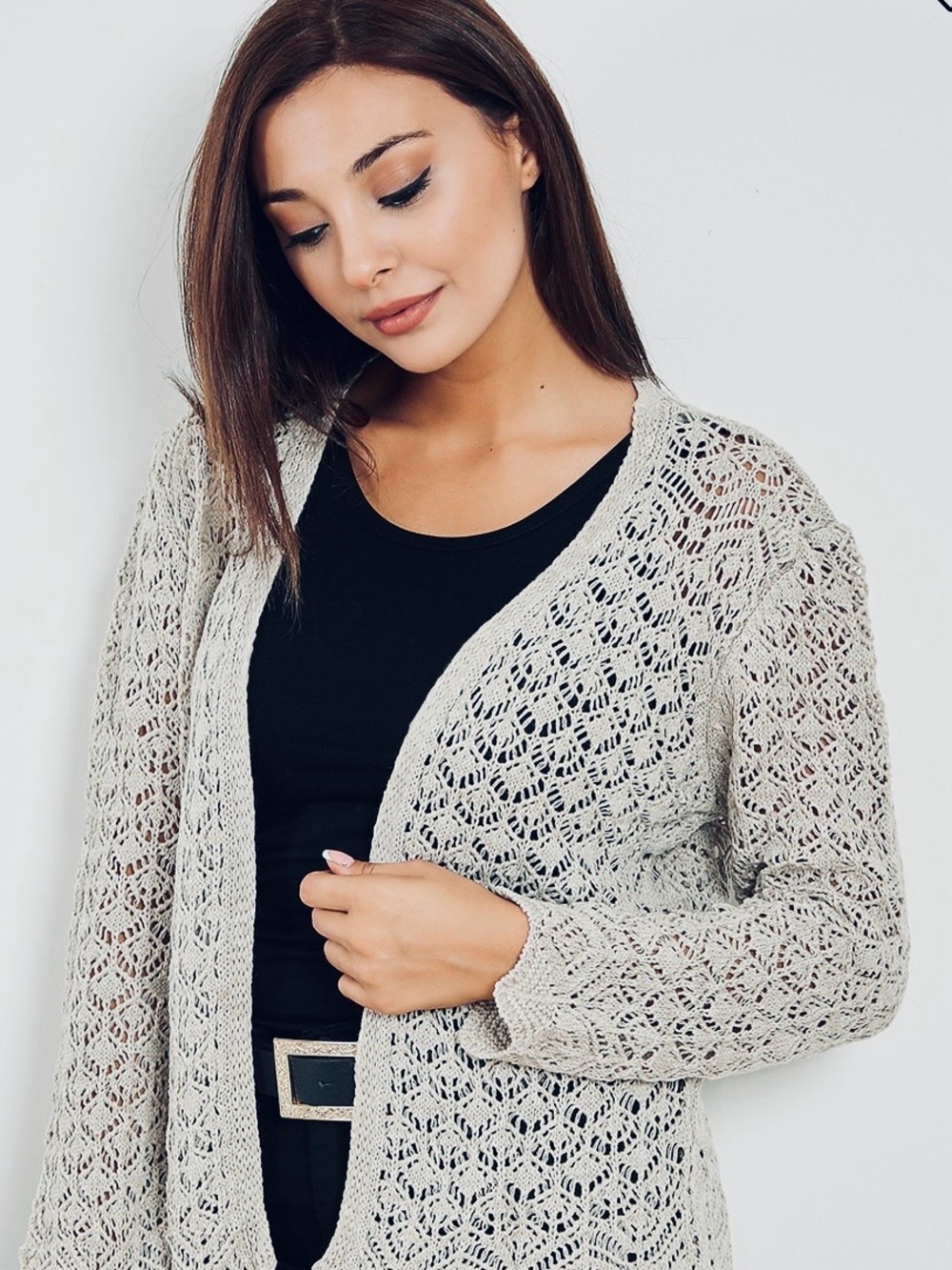 JONES NEW YORK Signature Open-Knit Pointelle Cardigan, silver gray